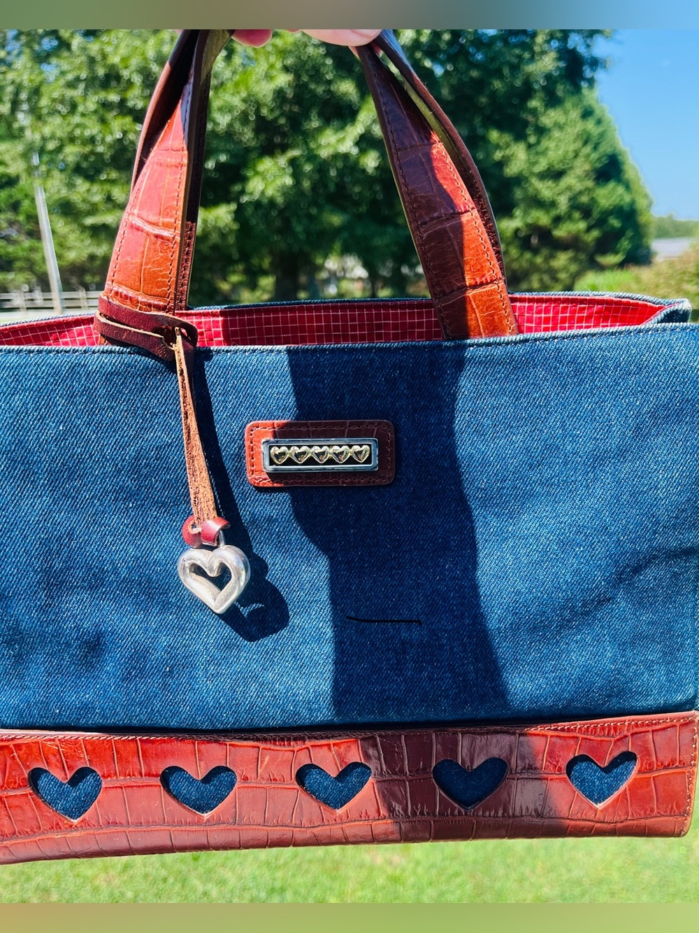 Brighton Vintage Denim and croc embossed leather